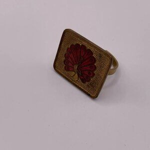 Vintage brass  enameled peacock adjustable ring